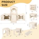 Extra Large Rabbit Castle, Wooden Bunny House & Hay Feeder, Detachable Rabbit Hideaway, Indoor Rabbit Castle with Ramp, Small Animal Houses & Habitats - Image 3