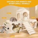 Extra Large Rabbit Castle, Wooden Bunny House & Hay Feeder, Detachable Rabbit Hideaway, Indoor Rabbit Castle with Ramp, Small Animal Houses & Habitats - Image 7