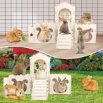 Extra Large Rabbit Castle, Wooden Bunny House & Hay Feeder, Detachable Rabbit Hideaway, Indoor Rabbit Castle with Ramp, Small Animal Houses & Habitats - Image 8