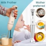 Immersion Hand Blender, UTALENT 5-in-1 8-Speed Immersion Blender with 500ml Food Grinder, 600ml Container,Milk Frother,Egg Whisk,Puree Infant Food, Smoothies, Sauces and Soups - White - Image 5