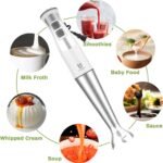 Immersion Hand Blender, UTALENT 5-in-1 8-Speed Immersion Blender with 500ml Food Grinder, 600ml Container,Milk Frother,Egg Whisk,Puree Infant Food, Smoothies, Sauces and Soups - White - Image 6