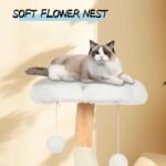 Cute Cat Tree Tower for Indoor Cats Adult, Wood Flower Cat Trees with 6 Pompoms, Modern Cat Tree Tower with Scratching Post, Aesthetic Luxury Cat Condo for Cats Kitten, Alpine White - Image 5