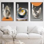 MPLONG Bright Style Framed Wall Art - Abstract Modern Shape Pattern in White, Blue, Yellow, Grey - Artfully Matching Living Room, Bedroom, Office Decor - 16"x 24"x 3 Panels - Image 3