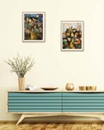 HesenDot Natural OAK Wood Frame Wall Art,12x16in Gustav Klimt Style Moon Stars Tree Canvas Print Posters Art,Village Night Wall Decor for Living Room Bedroom Home, Set of 1 - Image 4