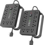 2PCS 6 FT Flat Plug Surge Protector Power Strip,11 Multiple AC Outlets with 6 USB Ports (2 USB C), 6 Feet Extension Cord, 1250W/10A, One Touch Switch Button, 17 in 1 Compact powerstrip - Image 2
