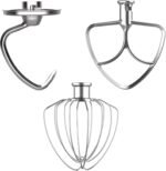3-Piece Stainless Steel Mixer Attachment Kit for KitchenAid 4.5/5 QT Tilt-Head Mixers, K45WW Wire Whip, K45DH Dough Hook & K45B Coated Flat Beater, Baking Essentials Set, Dishwasher Safe - Image 2