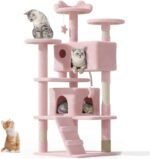 54" Cat tree Tower for Indoor Cats Large Adult,Cute/Tall Modern Cat Tree for Big Cats 20 lbs,Plush Multi-Level Cat Condo with Scratching Posts, Dangling Ball for fun play (Soft Pink, 54 inch) - Image 2