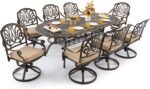 9 Piece Outdoor Dining Set Cast Aluminum, Retro Patio Dining Furniture Set for 8 Includes 86.6’’ Oval Table 8 Swivel Chairs with Thicker Cushion and Umbrella Hole for Patio Deck Garden - Image 2