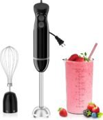 Bonsenkitchen Immersion Blender Handheld, 2 Mixing Speed Hand Blender Electric with Sharp Blades, 3-In-1 Hand Held Stick Blender with Egg Whisk, 24oz Beaker for Soups, Smoothies, Sauce - Image 2