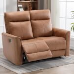 CANMOV Manual Loveseat Recliner Sofa, Wall-Hugger 2 Seat Reclining Love Seat Couches, Leathaire Reclining Sofa Set, Double Seater Recliner Chair for Living Room, Office, Apartment, Brown - Image 2