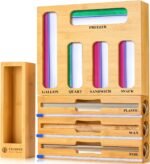 Calmbee 9 IN 1 Storage Bag Organizer for Kitchen Drawer, Bamboo Foil and Plastic Wrap with Cutter, Organizers Compatible Gallon, Quart, Sandwich Snack Size - Image 2