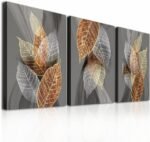 Canvas Wall Art For Living Room, Family Wall Decorations, Kitchen, Bathroom, Bedroom Modern Wall Decor Black Paintings Abstract Leaves Pictures Artwork Inspirational Home Decor 3 Pieces - Image 2