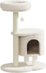 Cat Tree, 34.3 Inches Cat Tower with Scratching Post, Condo, Interactive Hanging Ball, Plush Perch for Indoor Large Cats, Beige - Image 2