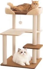 Cat Tree for Large Cats, Modern Senior Friendly Cat Tower with Wide Shelves, Cotton Scratching Posts, Super Sturdy Base, Cozy Perches, and Interactive Toys for Indoor Kittens, 37.4'' Cream. - Image 2