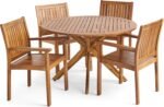 Christopher Knight Home Kally Outdoor Five Piece Acacia Dining Set, Teak Finish - Image 2