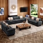 Cloud Couch Sectional Sofa Set, Plush 24.4-Inch Deep 7-Seat Sectional with Velvety Chenille & Removable Arms for Living Room and Apartment, Cyan - Image 2