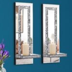 Crystal Crush Diamond Mirrored Candle Sconces, Silver Wall Candle holder set of 2, Wall decorations for Living Room，Dining Room (Rectangle Stripe (style 4)) - Image 2