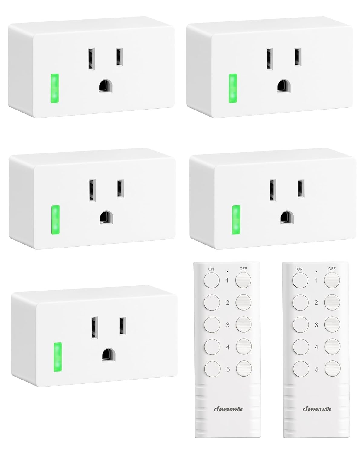 DEWENWILS 200FT Range Remote Control Outlet, No Interference Strong Signal, Indoor Wireless Outlet Switch for Lamps, Fans, Lights, 15A/1800W, ETL Listed (5 Outlets + 2 Remotes) - Image 2