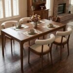 Dining Chairs Set of 4, Mid Century Modern Linen Upholstered Kitchen Chairs Side Chairs for Restaurant Hotel, Natural Walnut Wood Frame, Curved Back, Beige - Image 2