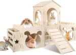 Extra Large Rabbit Castle, Wooden Bunny House & Hay Feeder, Detachable Rabbit Hideaway, Indoor Rabbit Castle with Ramp, Small Animal Houses & Habitats - Image 2