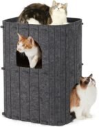 FUKUMARU Cat House for Indoor Cats, 23.62 Inch Large Cat Bed Cave Condo, 2-Storey Cozy Felt Covered Cats Tunnel Kitten Hideaway for Multicats, Scratch Resistant, Dark Grey - Image 2