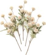 Floroom 5pcs Beige Faux Silk Mums Artificial Flowers, Bulk Fake Small Mini Chrysanthemums with Stems for DIY Champagne Wedding Centerpieces Floral Arrangements Vase Fillers Home Decorations - Image 2