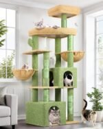 Globlazer Sturdy Cat Tree, 68-inch Large Cat Tower for Indoor Adult Cats 20 lbs Heavy Duty Cat Tree for Big Cats with Extra Large Platform, 5 Scratching Post, S68, Green - Image 2