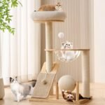 HITTITE Solid Wood Cat Tree Tower with Scratching Post, 37.8 Inches Tall Cat Towers with Scratching Board and Scratcher Ball, Modern Cat Tower With Space Capsule and Removable Top Bed for Indoor Cats. - Image 2