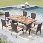 MFSTUDIO Outdoor Patio Dining Set for 6, Outdoor Table and Chairs for 6, 7 Pieces Patio Outdoor Dining Furniture, 74’’ Wood Top Rectangular Table Set with Wicker Chairs, Beige - Image 2