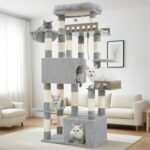Maine Coon Cat Tree, Heavy Duty Cat Tree for Indoor Cats Large Adult, Cat Tower for Large Cats 20 lbs+ with Hammock, 2 Big Perches, 2 Cat Condos, 15 Scratching Posts, Light Gray GCT033W - Image 2