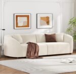 Merax 87" Large Couch, Comfy Upholstered Loveseat with Extra Deep Seats, Velvet Sofa for Living Room Apartment Office, Beige - Image 2
