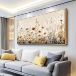 PHAOHUAXM Canvas Wall Art For Living Room Wall Decor For Office Bedroom Mural Abstract Ink-Wash Flower Artworks Restaurant Kitchen Decorations Printed Artworks Modern Home Decor 20"X40" Wood Framed - Image 2
