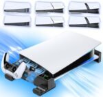 PS5/Slim/Pro Horizontal Stand with Cooling Fan & Charger for Original & Edge Controllers, Scalable Design PS5 Accessories Base with EVA Foams for All PS 5 Disc & Digital, PS 5 Sideways Stand Black - Image 2