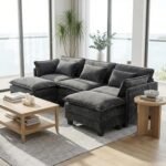 Pipishell Sectional Couches for Living Room, 110.6" U-Shaped Modular Sectional Sofa, 5-Seat Chenille Deep Seat Cloud Couch with 2 Movable Ottomans & Throw Pillows, Grey - Image 2