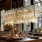 Rectangle Gold Chandeliers for Dining Room Ceiling Modern Dining Room Light Fixture Light Fixture Contemporary Oval Crystal Chandelier Long 50'' - Image 2