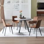 Round Dining Table Set, Mid Century Modern Small Round Dining Table Set, Saving Space (Table + 4 Brown Chairs) - Image 2