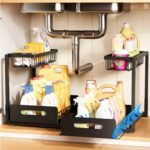 Under Sink Organizer,Metal Pull Out Cabinet Organizer Shelf,Kitchen Bathroom Organizers with Sliding Drawer,Storage Shelves,Storage and organization for Home,Laundry,RV,Pantry,Spice,Black,2 Pack - Image 2