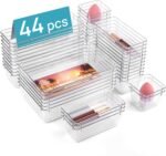 Vtopmart 44 PCS Clear Plastic Drawer Organizers Set, 4-Size Versatile Bathroom and Vanity Organizer Trays, Non-Slip Storage Containers for Makeup, Jewelries, Bedroom，Kitchen Utensils and Office - Image 2