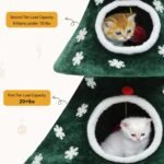 DWVO Christmas Cat Houses for Indoor Cats, Christmas Cat Tree Tower with 2 Cozy Houses, Kitty Furniture with Teaser Plaything for Christmas Decoration - Image 3