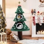 DWVO Christmas Cat Houses for Indoor Cats, Christmas Cat Tree Tower with 2 Cozy Houses, Kitty Furniture with Teaser Plaything for Christmas Decoration - Image 7