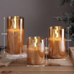 Eywamage Gold Glass Flameless Pillar Candles with Remote, Flickering Christmas LED Candles Battery Operated Set of 3 - Image 3