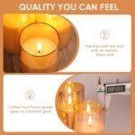 Eywamage Gold Glass Flameless Pillar Candles with Remote, Flickering Christmas LED Candles Battery Operated Set of 3 - Image 6