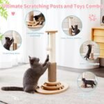 Made4Pets Cat Scratching Post, 23" Tall Sisal Cat Scratcher Post with Self Groomer, 4-in-1 Interactive Trackball Toys with Hair Brush, Vertical Cat Climbing Tree with Dangling Plush Balls - Image 3