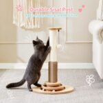 Made4Pets Cat Scratching Post, 23" Tall Sisal Cat Scratcher Post with Self Groomer, 4-in-1 Interactive Trackball Toys with Hair Brush, Vertical Cat Climbing Tree with Dangling Plush Balls - Image 7