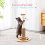 Made4Pets Cat Scratching Post, 23" Tall Sisal Cat Scratcher Post with Self Groomer, 4-in-1 Interactive Trackball Toys with Hair Brush, Vertical Cat Climbing Tree with Dangling Plush Balls - Image 8