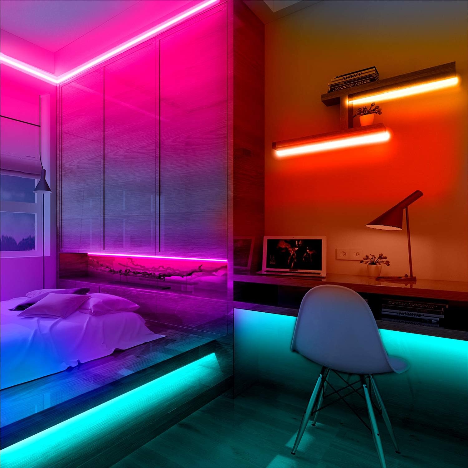 DAYBETTER Led Lights Color Changing Led Strip Lights with Remote Controller 60 ft, 2 Rolls of 30 ft Led Lighting for Bedroom, Home Decoration - Image 7