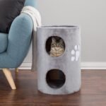 20.5-Inch Cat Condo - 2 Story Cat House with Sisal Scratch Pad, Barrel Shaped Pet House Covered in Soft Fabric by PETMAKER (Gray) - Image 3