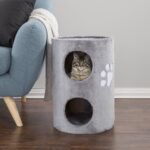 20.5-Inch Cat Condo - 2 Story Cat House with Sisal Scratch Pad, Barrel Shaped Pet House Covered in Soft Fabric by PETMAKER (Gray) - Image 6