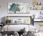 Kepgonegu Large Canvas Wall Art Blue Tree Golden Butterflies Picture Abstract Grey Graffiti Canvas Prints Ready to Hang for Living Room Bedroom Size 20x40 - Image 3