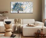 Kepgonegu Large Canvas Wall Art Blue Tree Golden Butterflies Picture Abstract Grey Graffiti Canvas Prints Ready to Hang for Living Room Bedroom Size 20x40 - Image 4